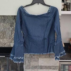 Denim frayed hem boho top
